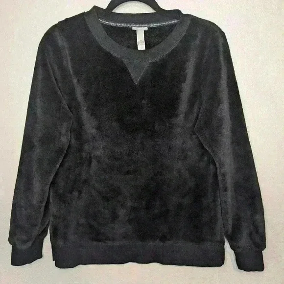 Wondershop long sleeve medium black velour sleepwear top soft cozy warm - Picture 1 of 6